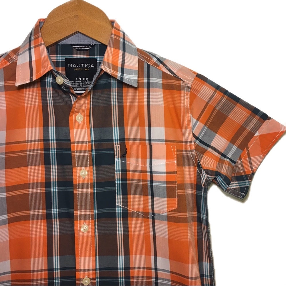 NAUTICA Short Sleeve Plaid Button Dress Shirt S/C8